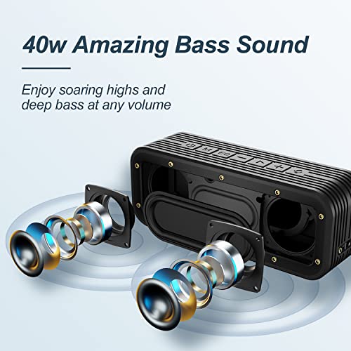 Bluetooth Speaker, M4 Speaker with 40W Stereo HD Surround Sound, Deeper Bass, 24H Playtime, IPX7 Waterproof, Bluetooth 5.0 TWS Wireless Dual Pairing Portable Speaker for Home, Outdoor (Black)