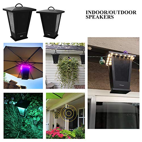 Bluetooth Speakers Waterproof, 2 Packs True Wireless Stereo Sound 20W Speakers Dual Pairing Lantern Indoor Outdoor Speakers with 20 Piece Sound Responsive LED Color Lights, Richer Bass, Black