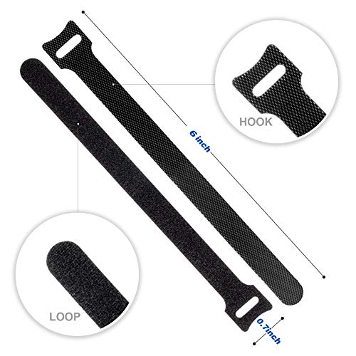 80PCS Reusable Cable Ties, Black Adjustable 6-Inch Cord Organizer Ties, Multi-purpose Hook Loop Cable Management Wire Ties for Organizing Home, Office, Data Centers