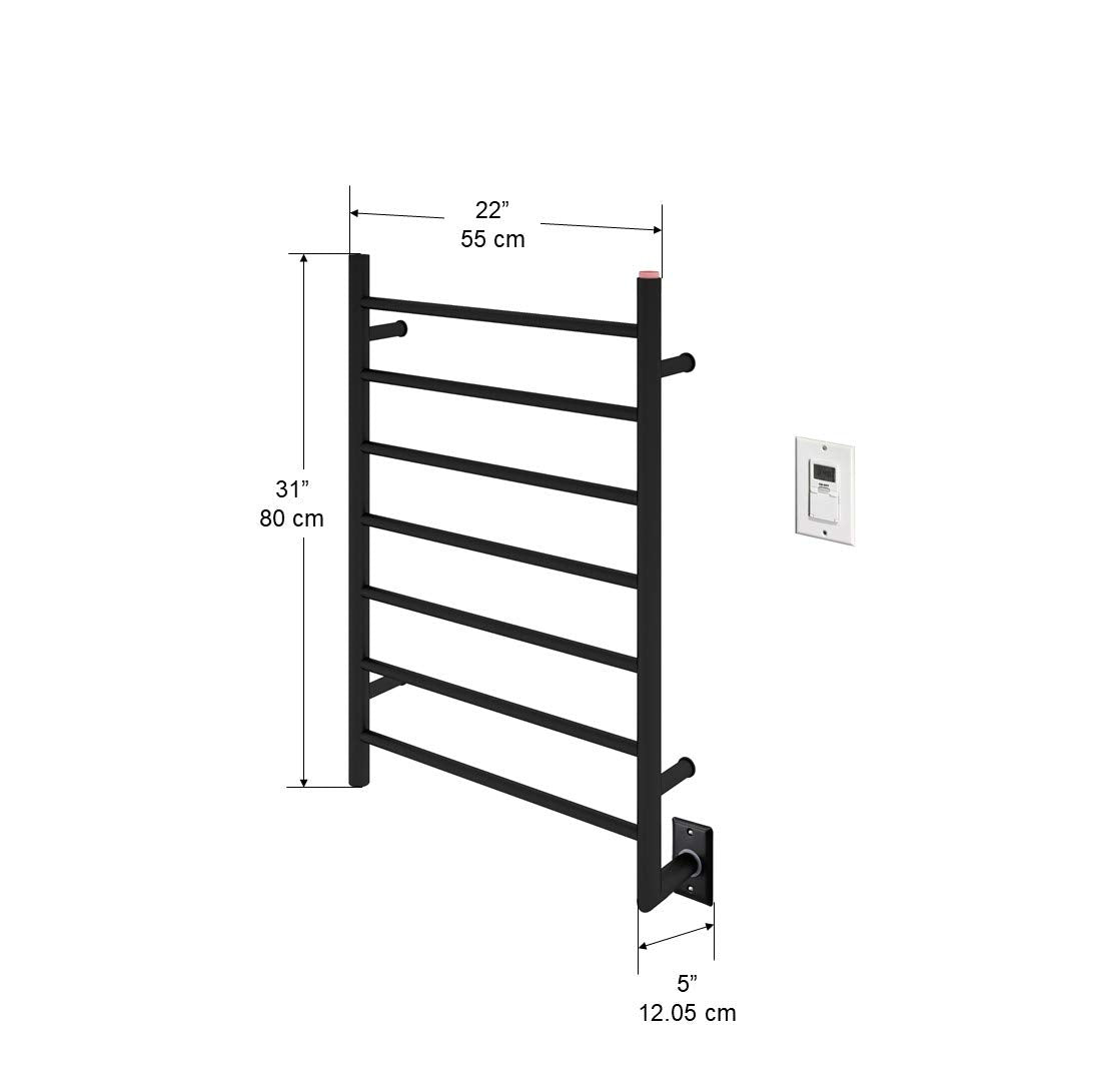 AN-5334T Comfort 7 7-Bar Wall Mount Hardwired Towel Warmer with Wall Timer in Matte Black