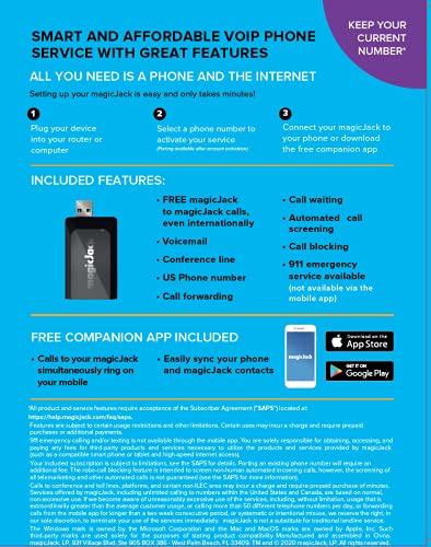 , New 2022 VOIP Phone Adapter, Portable Home and On-The-Go Digital Service. Unlimited Calls to US and Canada. NO Monthly Bill | Featuring magicIN & magicOUT Service