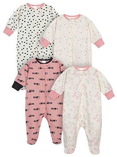 Baby Girls' 4-Pack Sleep 'N Play Footies Multi Pack, Bunny Pink, 6-9 Months