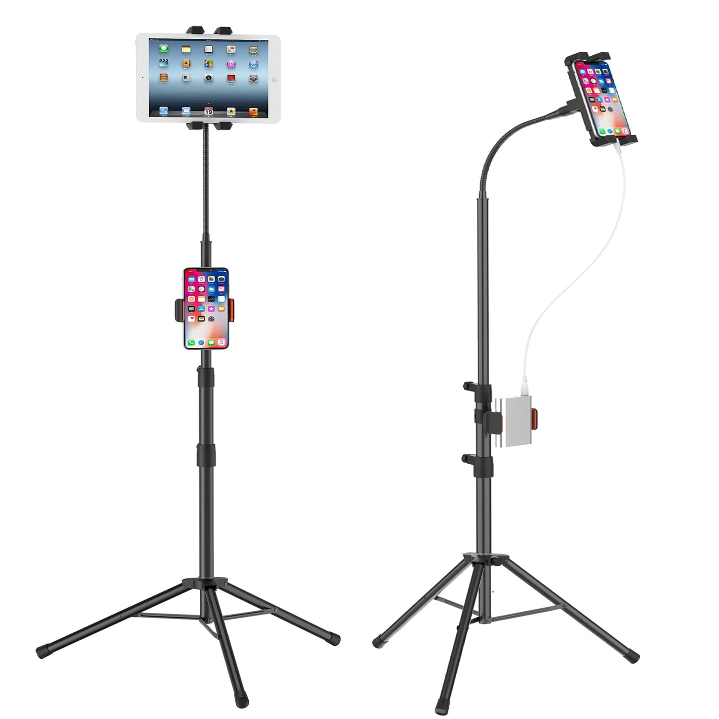 Ipad Tripod Stand,Gooseneck 63-inch Floor Stand for Tablet, iPad Floor Stand with 360 Rotating iPad Tripod Mount for iPhone iPad Mini, iPad Air, iPad Pro and All 4.7 -11.9 Inch Tablet and Phone