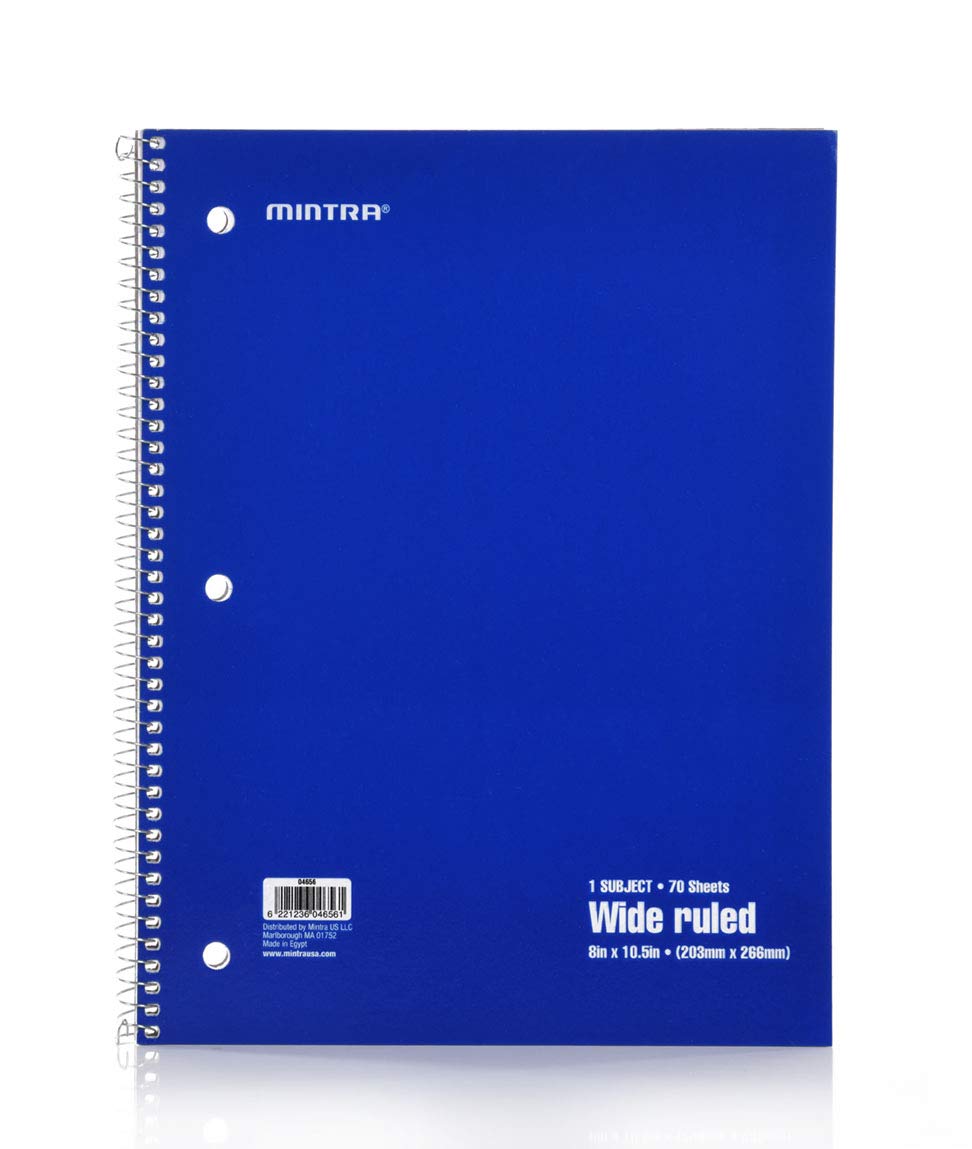 Set of 6 Wide Ruled Spiral Notebooks, 70 Sheets