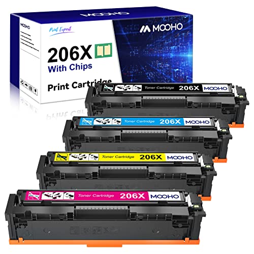 (with Chip) Compatible Toner Cartridge Replacement for HP 206X 206A W2110X W2110A for HP Color Pro MFP M283fdw M283cdw M255dw M283 M255 Printer (Black Cyan Yellow Magenta, 4-Pack)