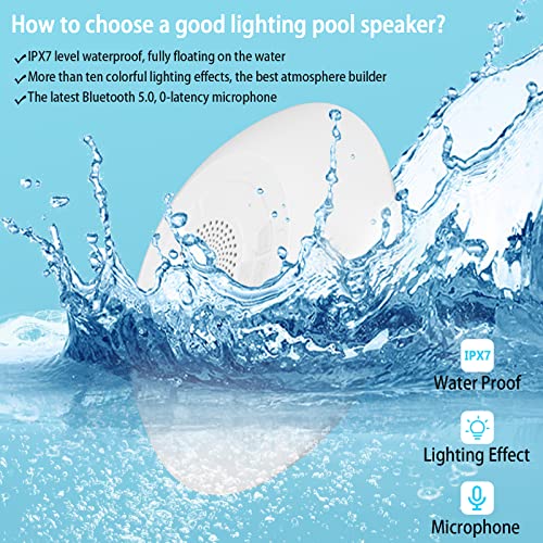 Bluetooth Pool Speaker with Colorful Lights - Built-in Mic Portable Pool Speaker Wireless Floating Pool Speaker IPX7 Waterproof Floatable for Home Shower Outdoors Pool Travel
