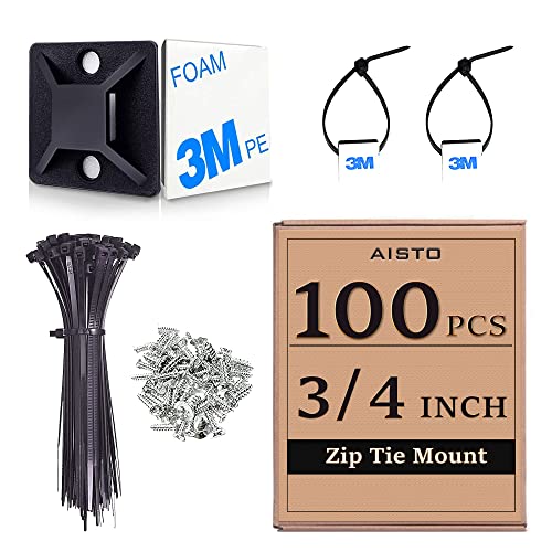 Zip Tie Mount 3/4" Black Small Wire Tie Adhesive Mounting, 100 Pieces for Wire Clips Cable Management Cable Tie Anchors ,Durability Pro-grade UV Wire Holder