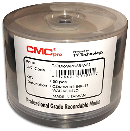 (Powered by ) Watershield GLOSSY WHITE Inkjet Hub 52X 80-Min CD-R'S 100-Pak