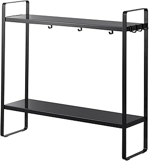 Compact 2-Shelf Steel Kitchen Storage Rack with Hooks
