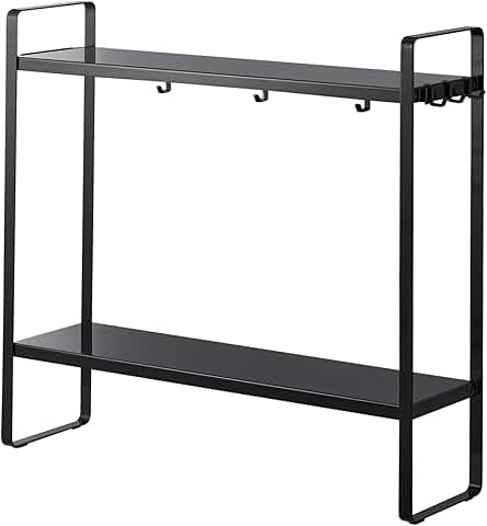 Compact 2-Shelf Steel Kitchen Storage Rack with Hooks