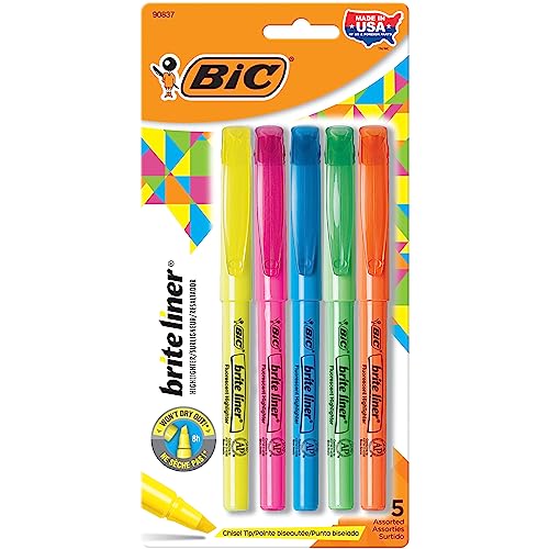 Set of 5 Chisel Tip Highlighters in Assorted Colors