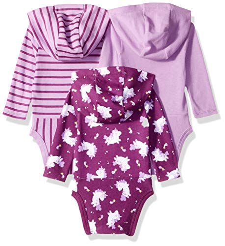 baby girls Ultimate Flexy 3 Pack Hoodie Bodysuits Bodystocking, Purple Fun, 6-12 Months US