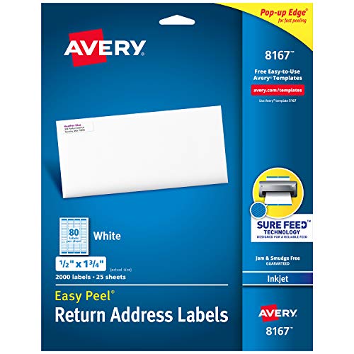 Easy Peel Return Address Labels for Inkjet Printers 1/2" x 1-3/4", Pack of 2,000 (8167)