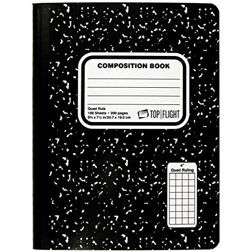Sewn Marble Composition Book, Black/White, Quad Rule, 4 Squares per Inch, 9.75 x 7.5 Inches, 100 Sheets (41320)