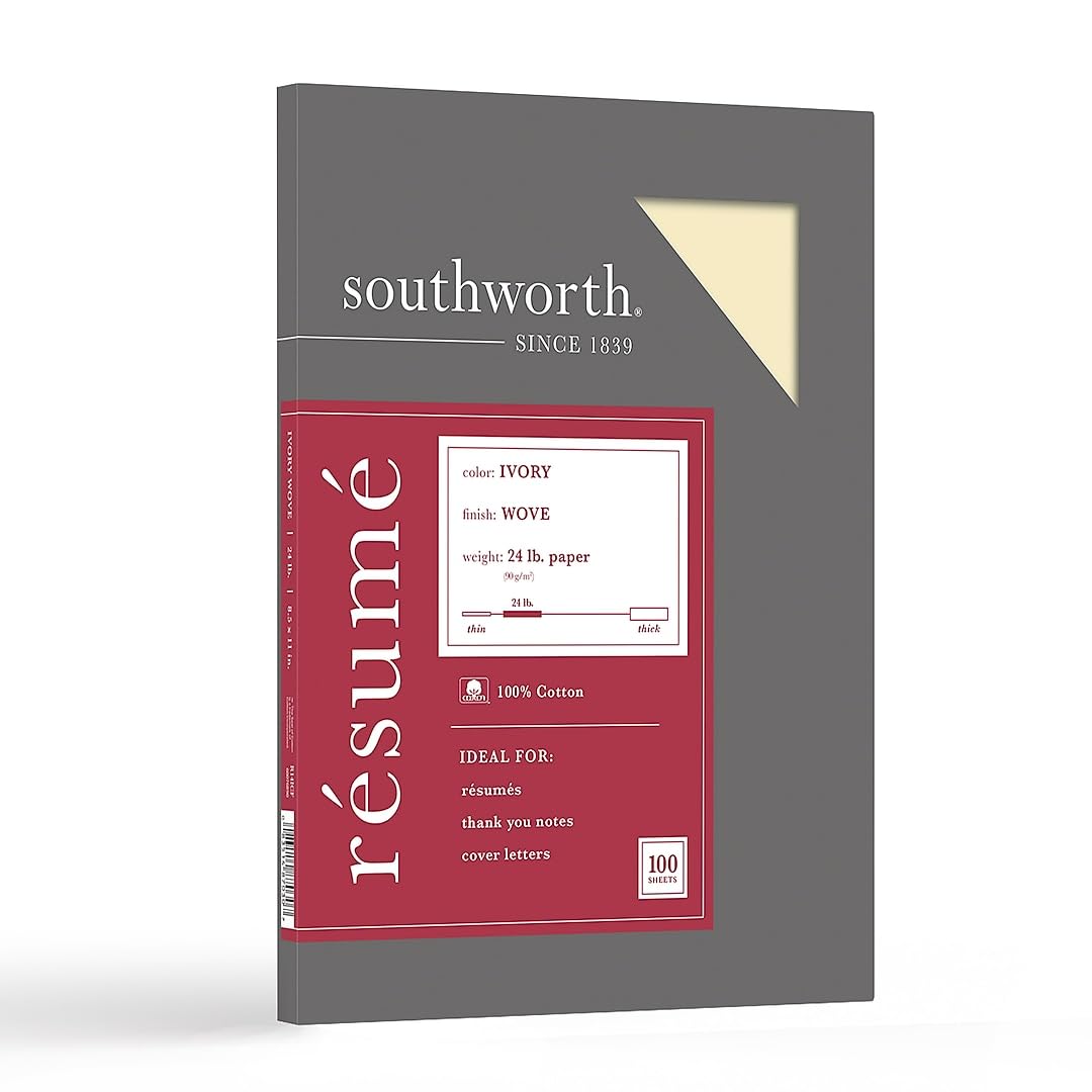 Ivory 100% Cotton Resume Paper, 8.5 x 11, 24 lb, 100% Recycled, Pack of 100