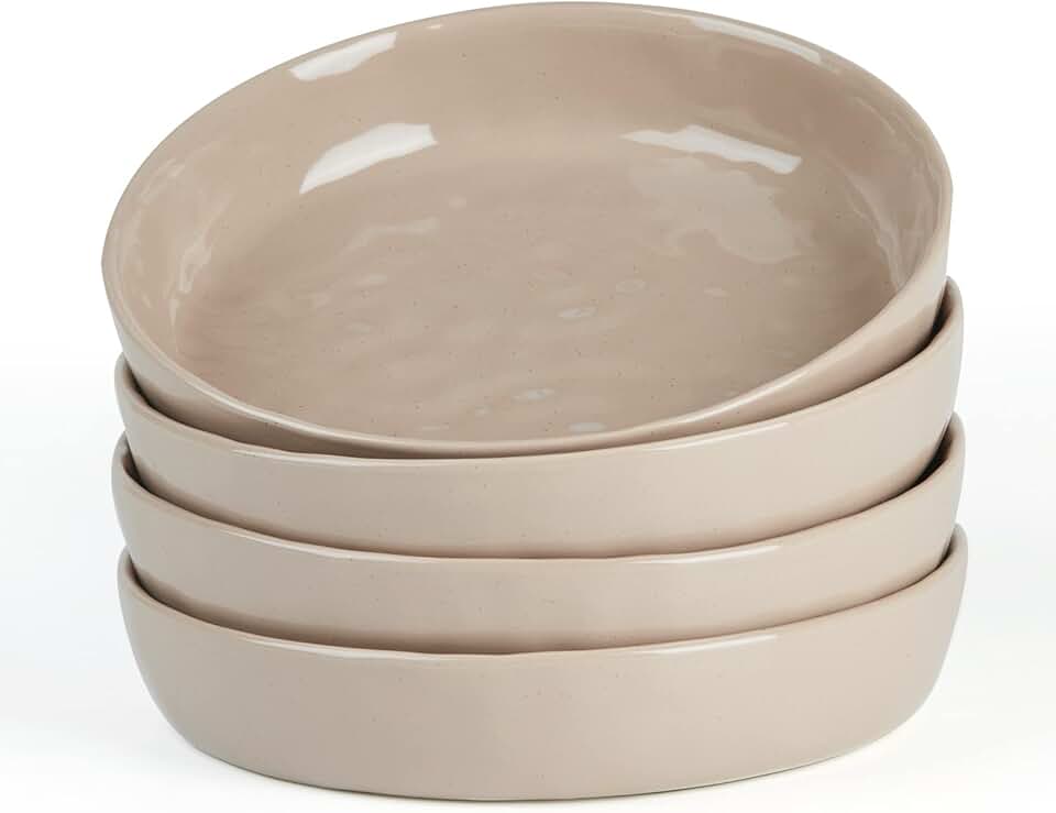 Set of 4 large speckled brown pasta and salad bowls