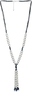 Long layered pearl and crystal bead necklace