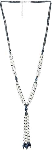Long layered pearl and crystal bead necklace