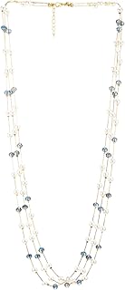 Women's Long Beaded Pearl Three-Strand Necklace
