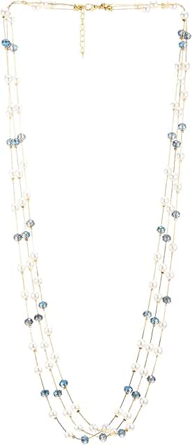 Women's Long Beaded Pearl Three-Strand Necklace