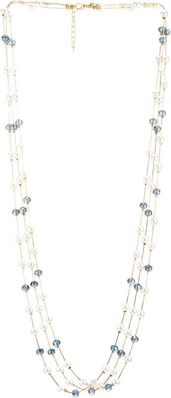 Women's Long Beaded Pearl Three-Strand Necklace