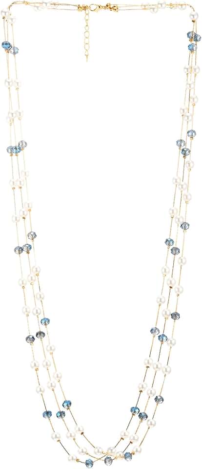 Women's Long Beaded Pearl Three-Strand Necklace