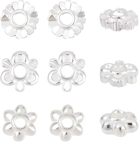 30 Silver Daisy Beads for Jewelry Making
