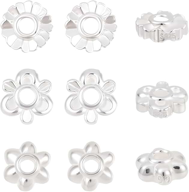 30 Silver Daisy Beads for Jewelry Making