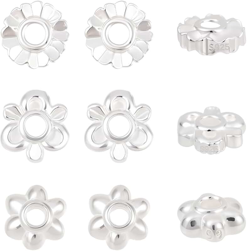 30 Silver Daisy Beads for Jewelry Making