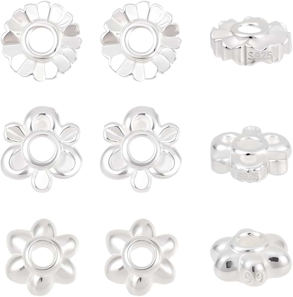 30 Silver Daisy Beads for Jewelry Making