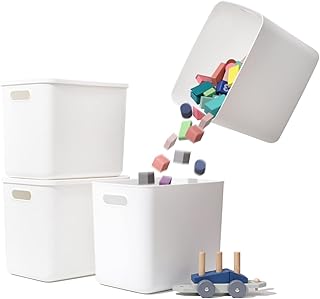 Set of 4 White Plastic Storage Baskets with Lids