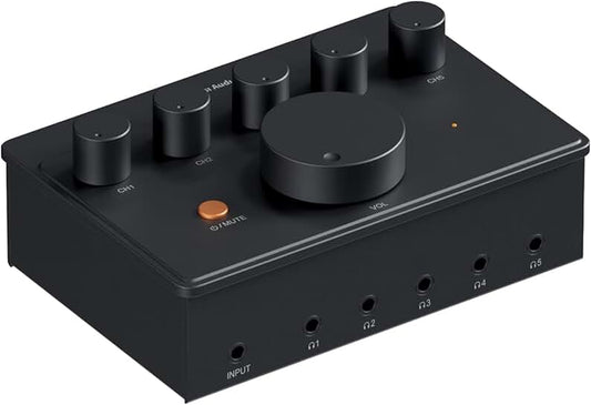 5-Channel Headphone Splitter Amplifier with Power Adapter