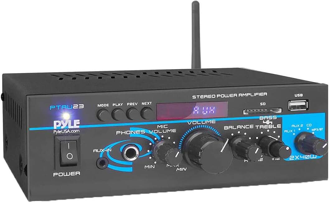 Mini Bluetooth Power Amplifier with RCA, USB, AUX, and Mic Inputs