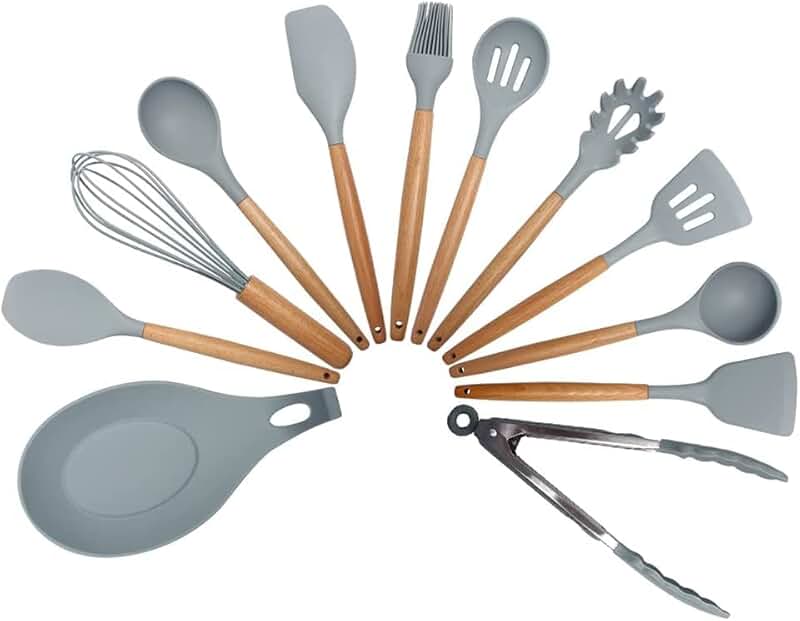 Kitchen Utensils Set with Wooden Handles, 5 or 12 Pieces