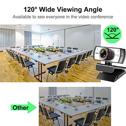 Wide Angle Webcam, 120 Degree View Video Conference Distance Learning Remote Teaching Camera, Full HD 1080P Live Streaming Webcam with Microphone for Mac, PC, Laptop, Desktop