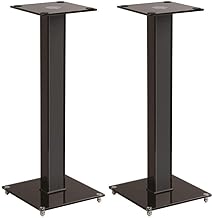 Pair 28-Inch Speaker Stands with Cable Management and Glass Bases
