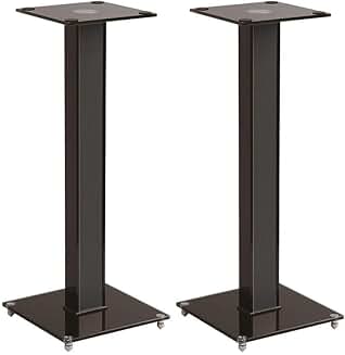 Pair 28-Inch Speaker Stands with Cable Management and Glass Bases