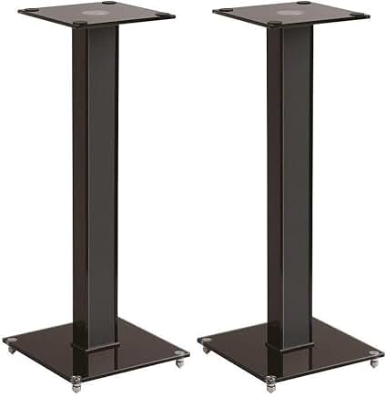Pair 28-Inch Speaker Stands with Cable Management and Glass Bases