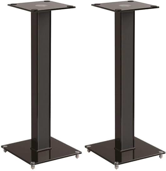 Pair 28-Inch Speaker Stands with Cable Management and Glass Bases
