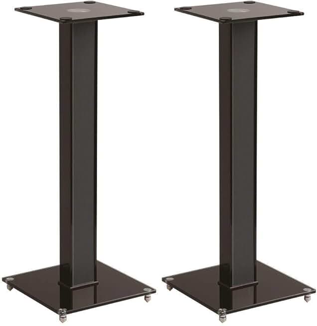 Pair 28-Inch Speaker Stands with Cable Management and Glass Bases