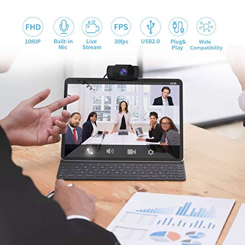 1080P Webcam with Microphone, USB 2.0 Desktop Laptop Computer Web Camera with Auto Light Correction, Plug and Play, for Video Streaming, Conference, Game,Study