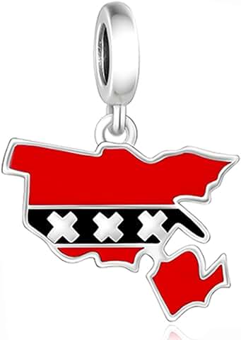 Flag Charms for Bracelets and Necklaces, Silver Map Series Pendant