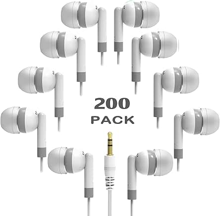 200 Pack of Durable Wired Earbuds for School and Kids