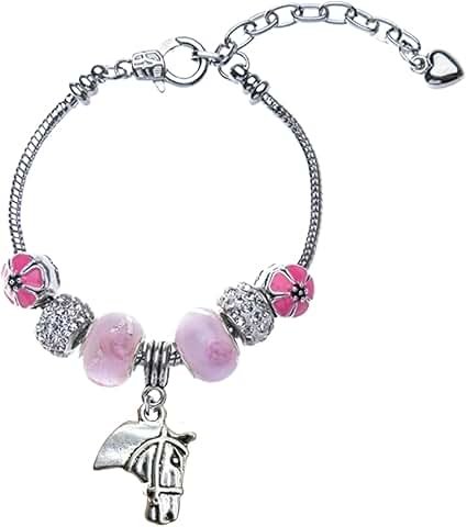 Pink Horse Beaded Charm Bracelet for Horse Lovers