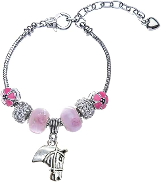 Pink Horse Beaded Charm Bracelet for Horse Lovers