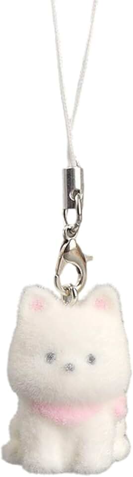 Cute 3D Flocked Dog Keychain with Mini Doll Charm
