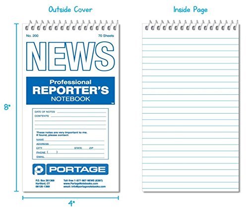 Spiral Pocket Notepad for Reporters, 4x8 inches, 70 sheets (3 pack)