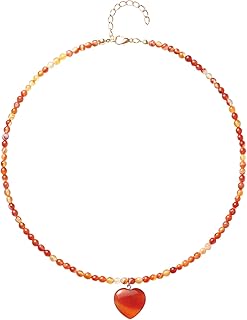 Colorful Heart Pendant Necklace with Beaded Chain