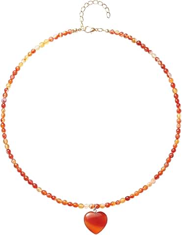 Colorful Heart Pendant Necklace with Beaded Chain