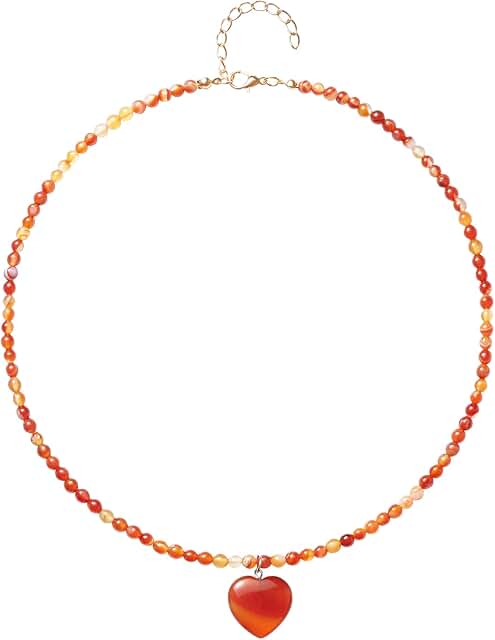 Colorful Heart Pendant Necklace with Beaded Chain